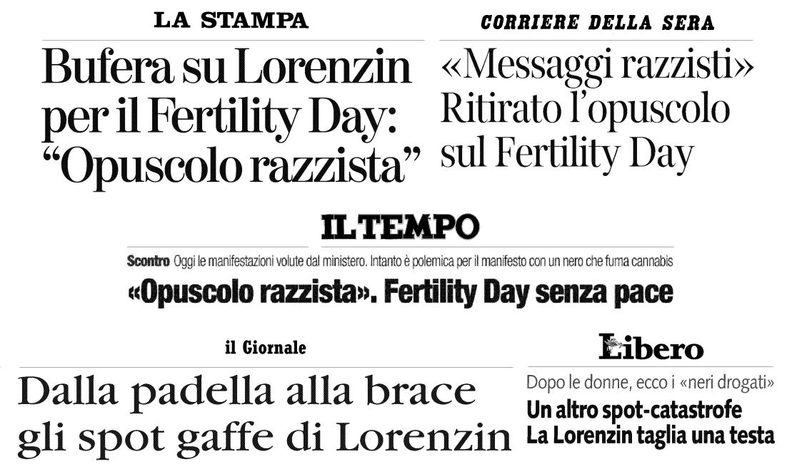 Ampio spazio al Fertility Day tra gli articoli che rientrano nella categoria razzismo. Passano quasi sotto silenzio, invece, gli ultimi sviluppi legati al caso dell'omicidio di Fermo.