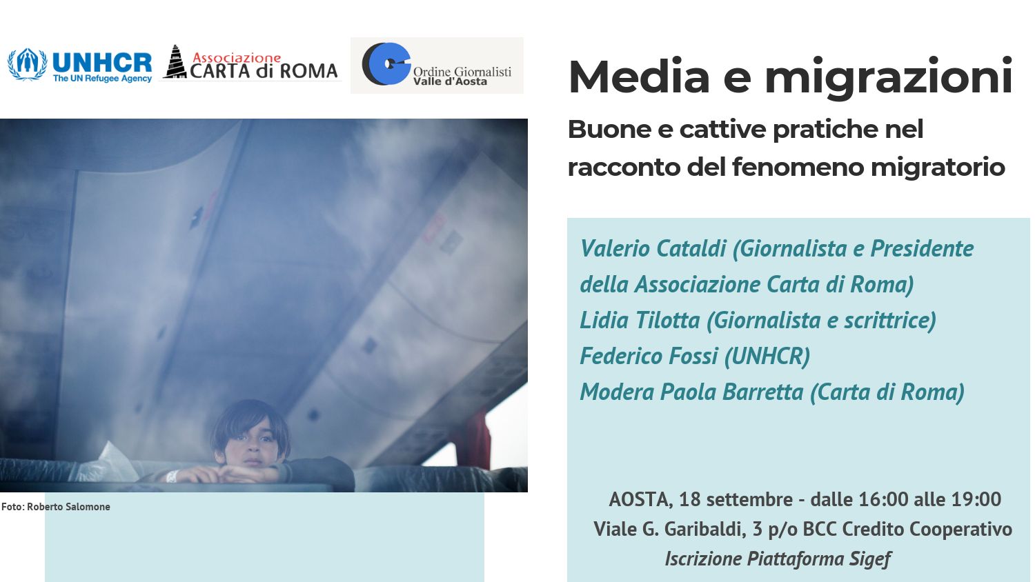 Il 18 settembre ad Aosta per un incontro su Media e Migrazioni
