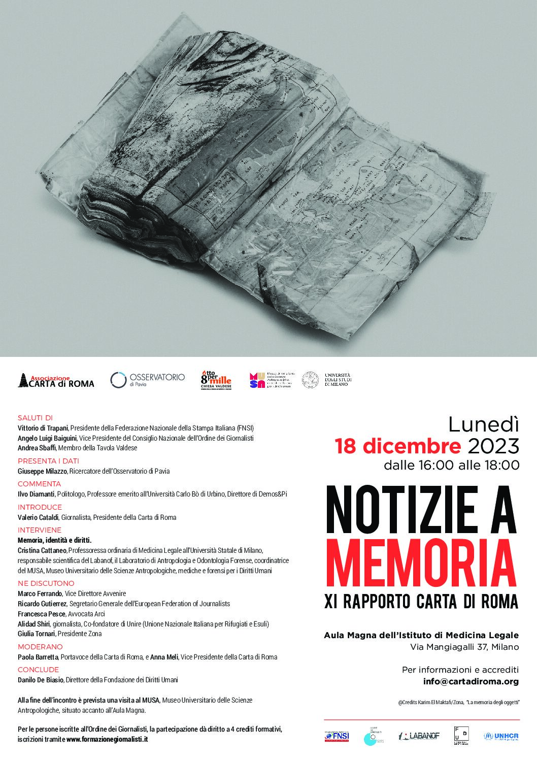 “Notizie a Memoria”: presentazione XI Rapporto Carta di Roma